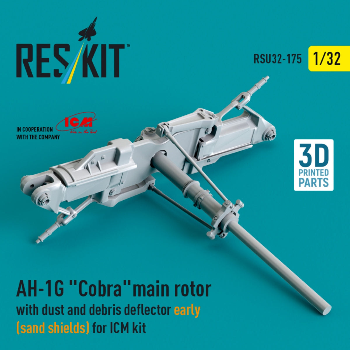 RESKIT RSU32-0175 AH-1G &amp;quot;Cobra&amp;quot; main rotor with dust and debris deflector (sand shields) early version for ICM kit (3D Printed) 1/32 – immagine 2