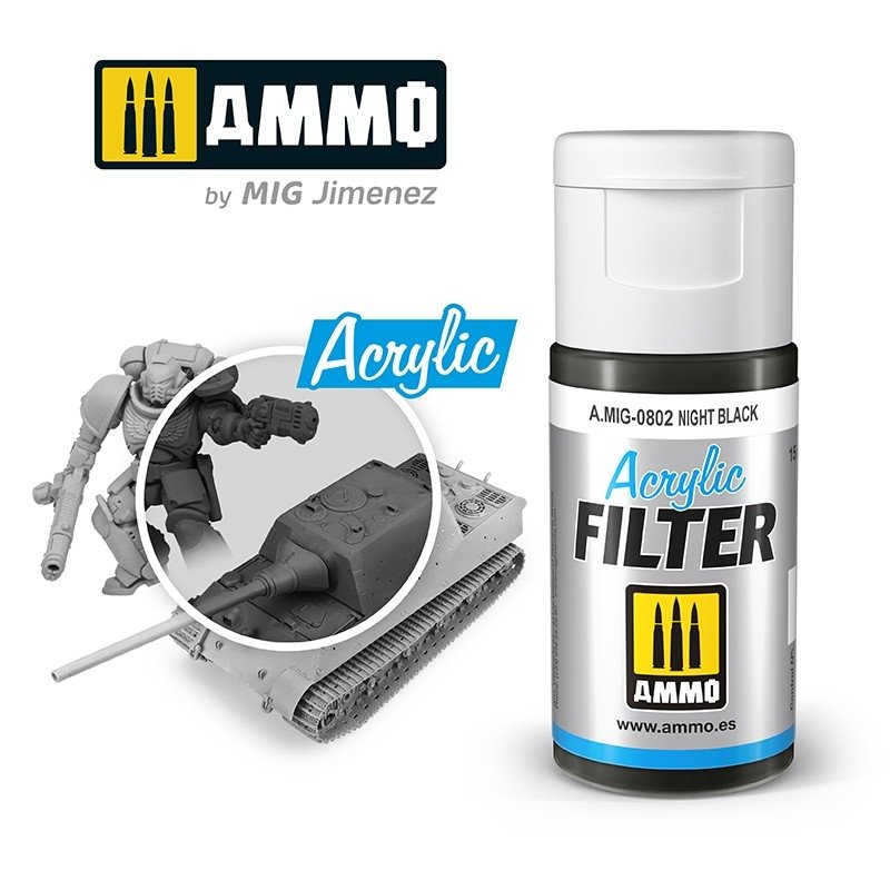 Filtre acrylique Ammo of Mig 0802 Noir Nuit 15 ml