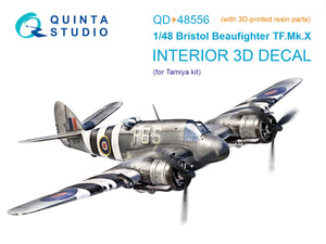 Quinta Studio QD+48556 Bristol Beaufighter TF.Mk.X 3D-Printed &amp;amp; coloured Interior on decal paper (Tamiya) (with 3D-printed resin parts) 1/48