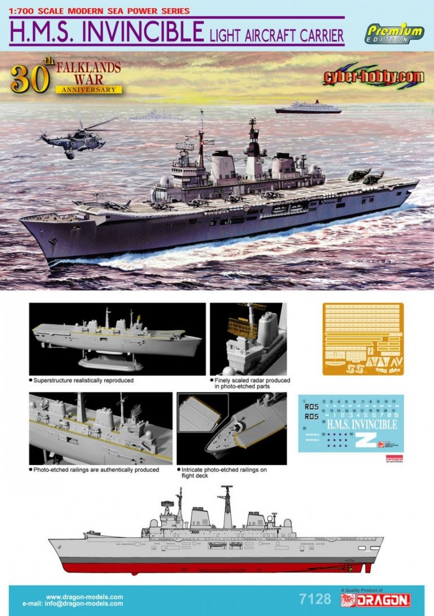 Dragon 7128 H.M.S. Invincible Light Aircraft Carrier (Falklands War 30th Anniversary) 1/700 – immagine 3