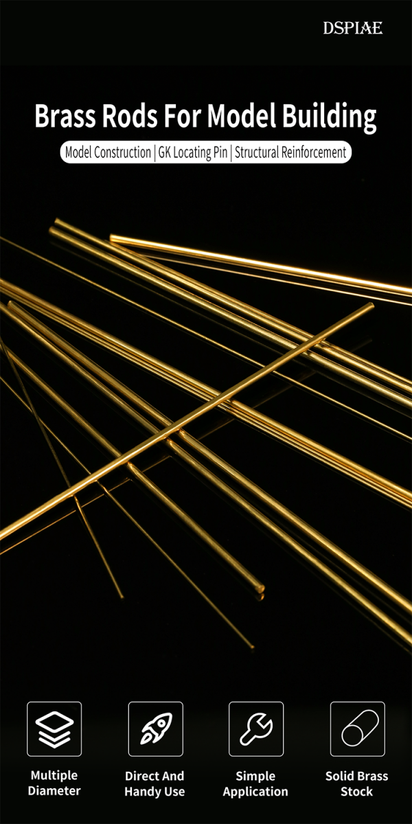 DSPIAE BB-0.5 Brass Rods For Model Building 0.5mm (8 PCS) / pręty miedziane