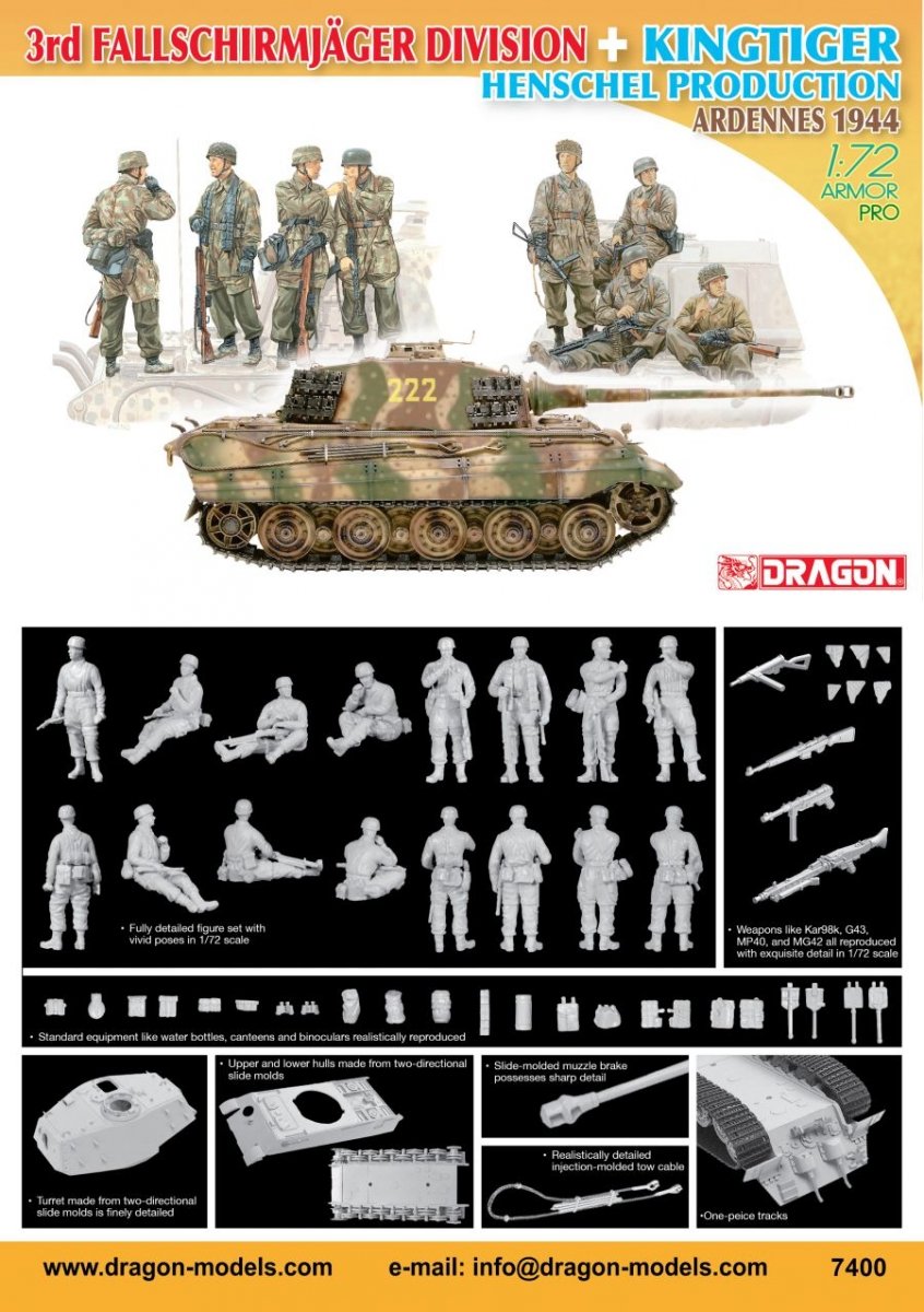 Dragon 7400 3rd Fallschirmjager Division + KingTiger Henschel Production Ardennes 1944 1/72 – Bild 2
