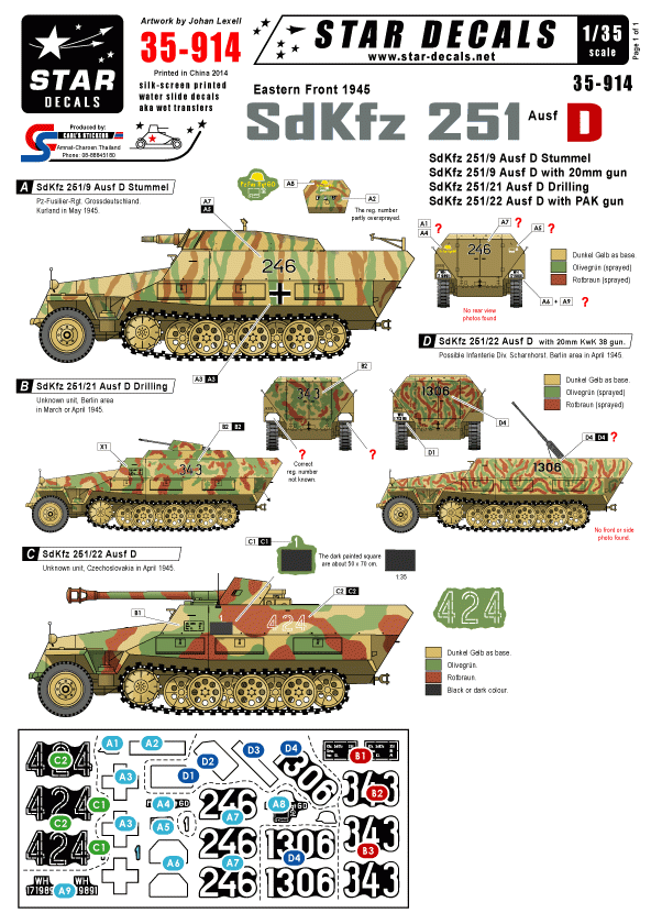 Star Decals 35-914 Front de l'Est Sdkfz 251 Ausf D 1/35