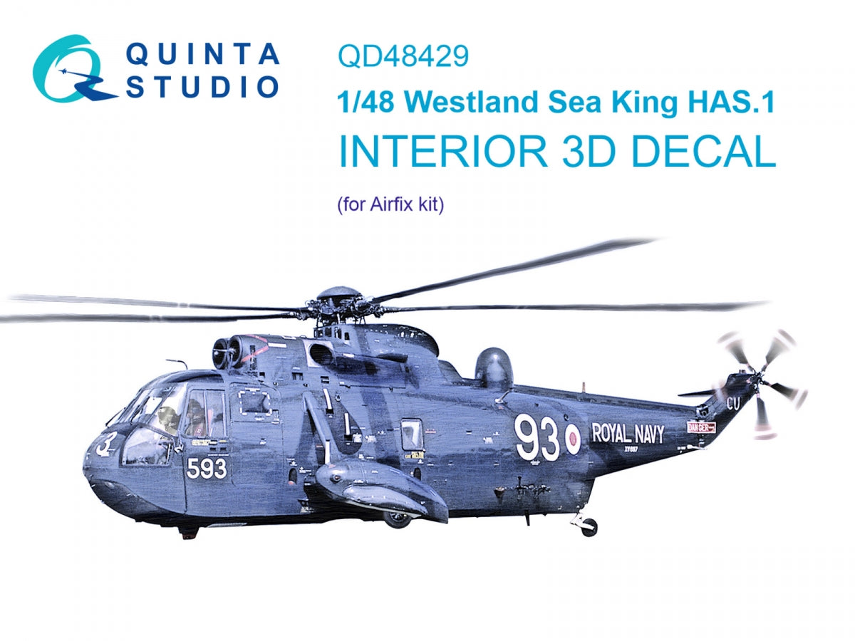 Quinta Studio QD48429 Westland Sea King HAS.1 3D-Printed &amp;amp; coloured Interior on decal paper (Airfix) 1/48