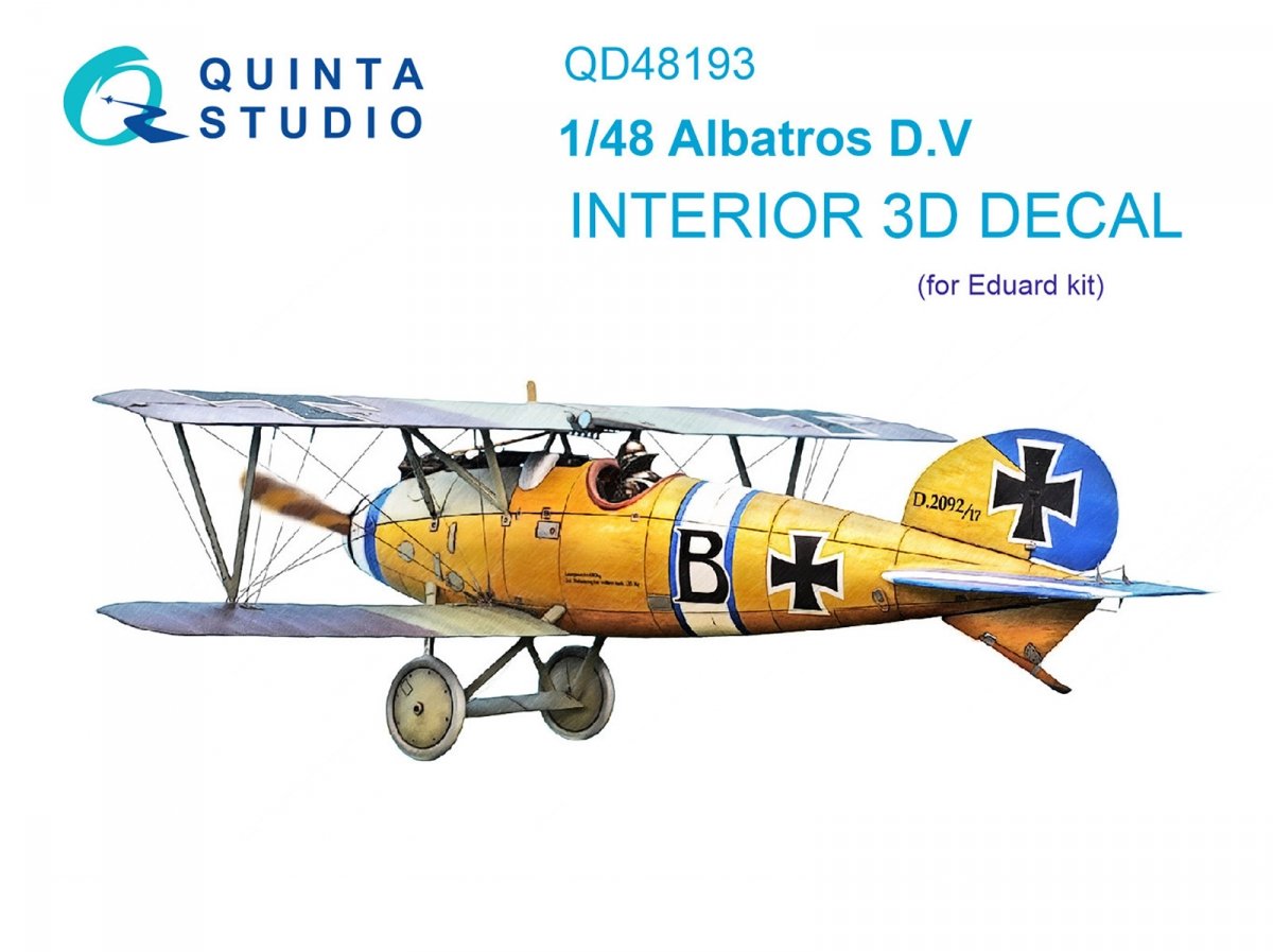 Quinta Studio QD48193 Albatros D.V 3D-Printed & coloured Interior on decal paper (Eduard) 1/48