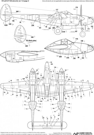 HobbyDecal ST48012V1 P-38 Stencils ver 1 1/48 – image 3
