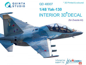 Quinta Studio QD48007 Yak-130 3D-Printed &amp;amp; coloured Interior on decal paper (for Zvezda kits) 1/48