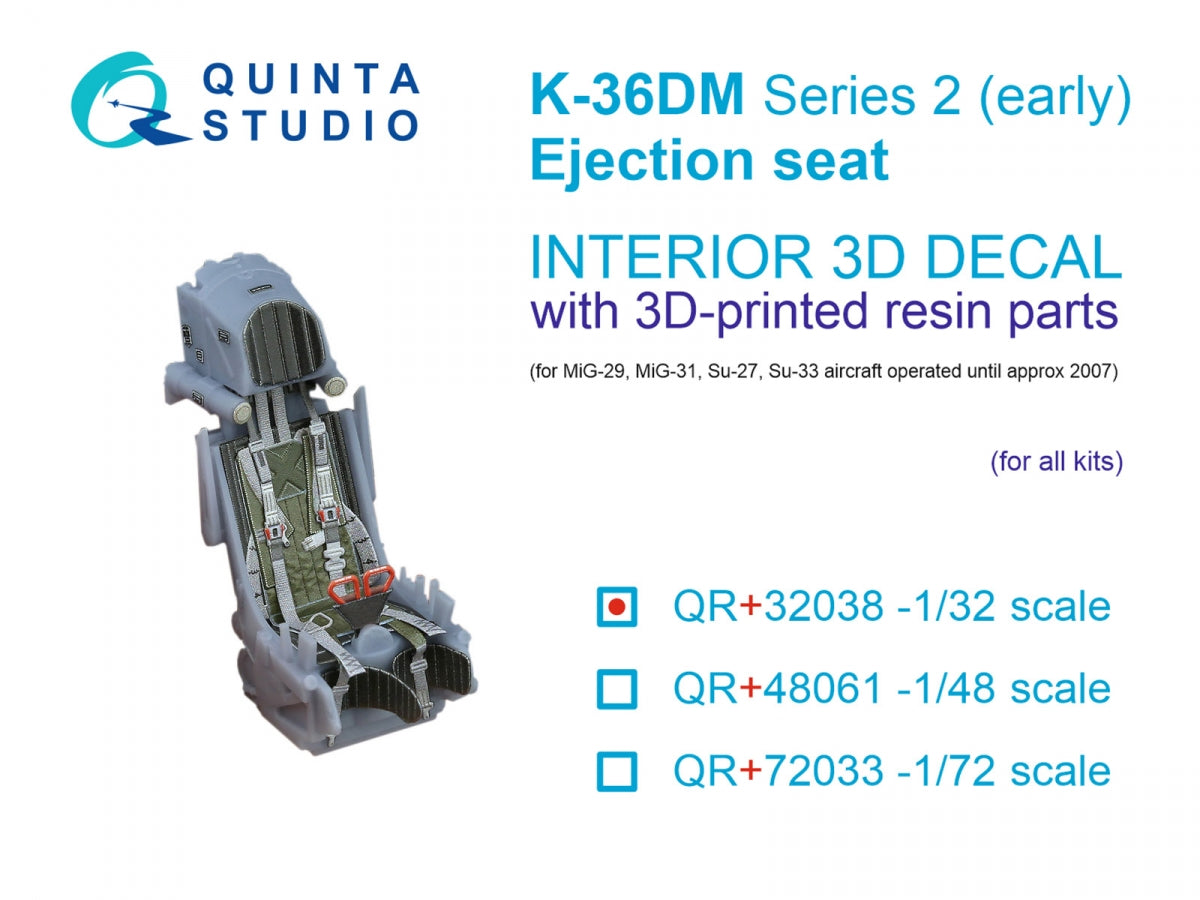 Quinta Studio QR+32038 K-36DM Series2 (early) ejection seat (for MiG-29, MiG-31, Su-27, Su-33 aircraft until 2007) (All kits) 1/32