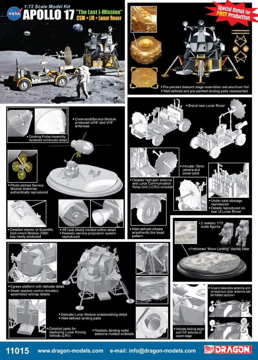 Dragon 11015 Apollo 17 &amp;quot;The Last J-Mission&amp;quot; CSM + LM + Lunar Rover 1/72 – Bild 2