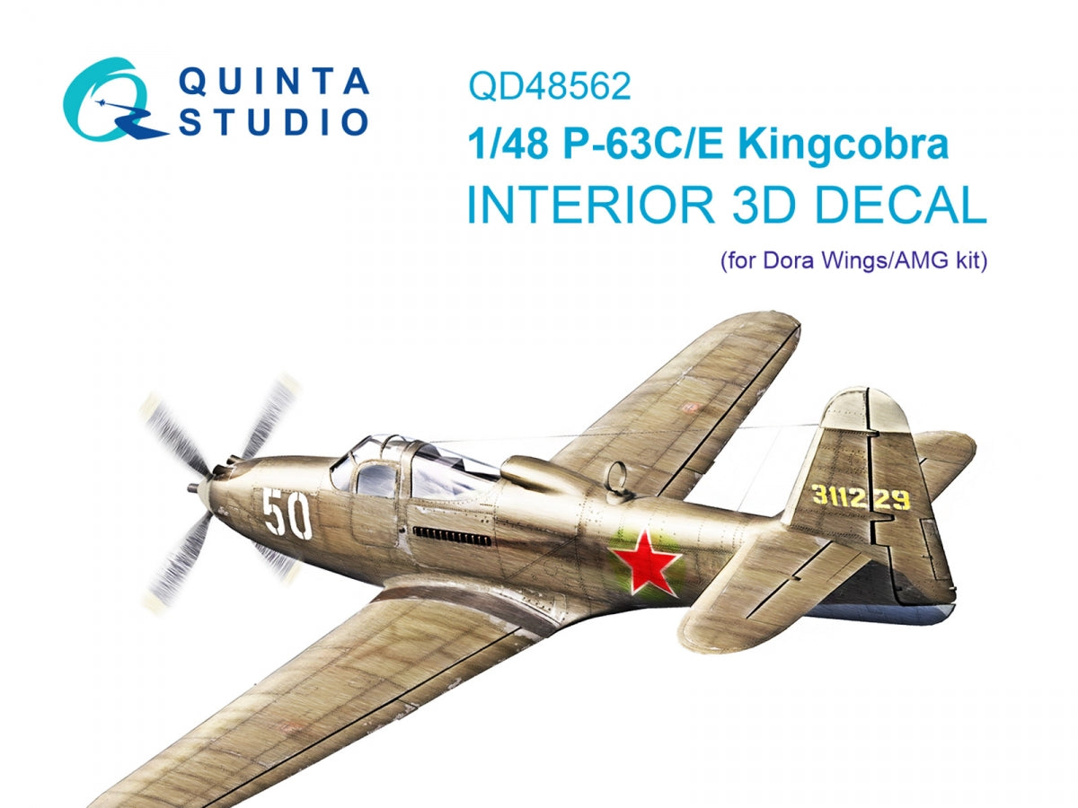 Quinta Studio QD48562 P-63C/E Kingcobra 3D-Printed &amp; colored Interior on decal paper (Dora Wings/AMG) 1/48