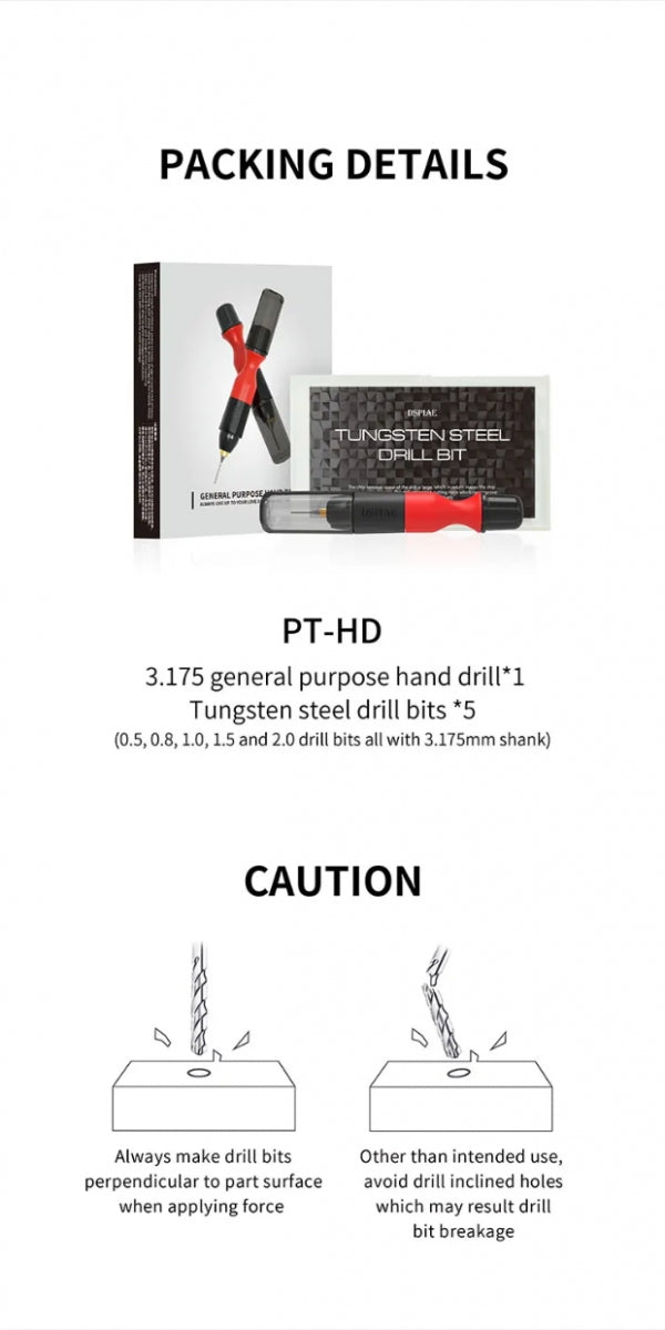 DSPIAE PT-HD 3,175mm General Purpose Hand Drill / Wiertarka ręczna 3,175 mm – zdjęcie 8