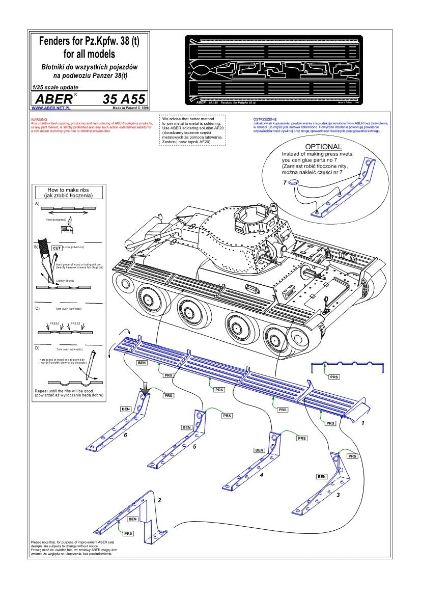 Aber 35A055 Fenders for Panzer 38 tanks (Praga) (1/35) – image 4