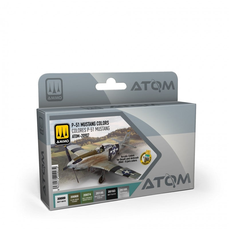 AMMO par Mig Jimenez 20907 ATOM P-51 Mustang Couleurs Set 6x20ml