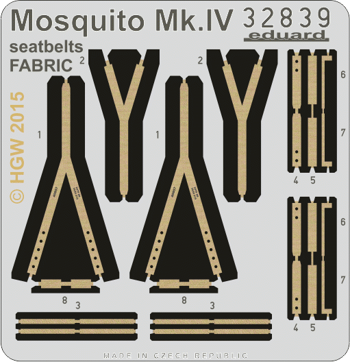 Ceintures de sécurité Eduard 32839 Mosquito Mk. IV en tissu, échelle 1/32, HK Models