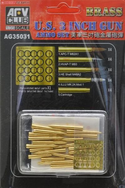 AFV Club AG35031 U.S. 3&amp;quot; Gun Brass Ammo Set 1/35