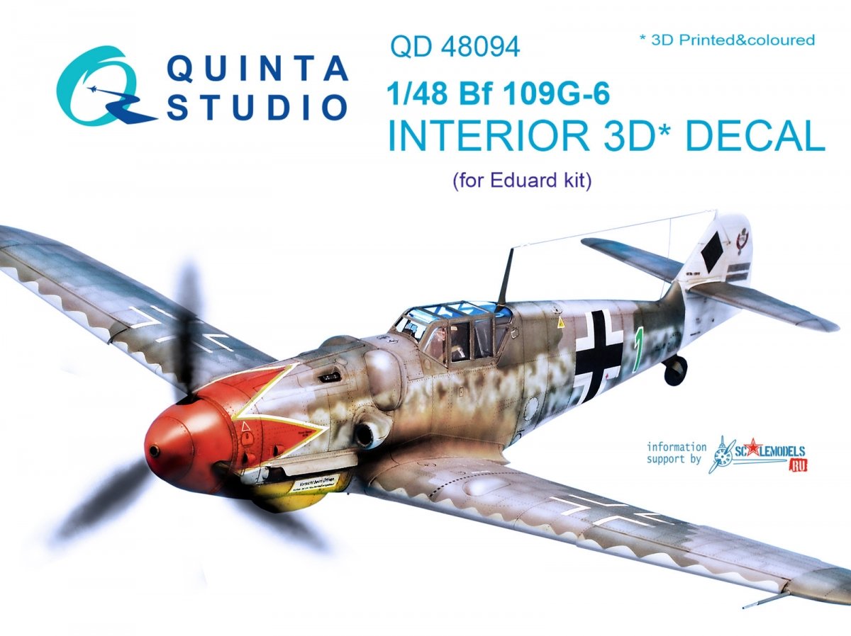 Quinta Studio QD48094 Bf 109G-6 3D-Printed &amp; colored Interior on decal paper (for Eduard kit) 1/48