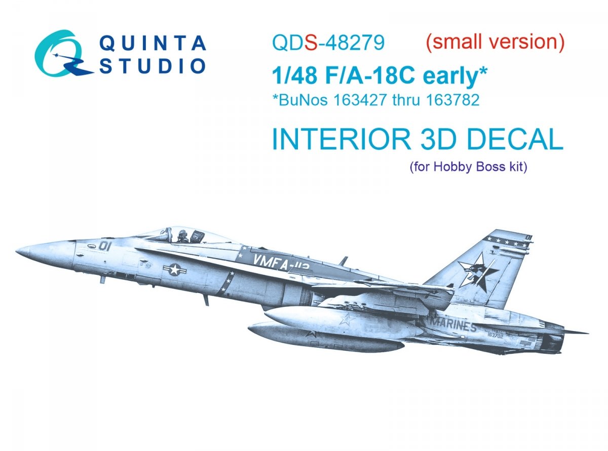 Quinta Studio QDS-48279 F/A-18C early 3D-Printed &amp; colored Interior on decal paper (HobbyBoss)(Small version) 1/48