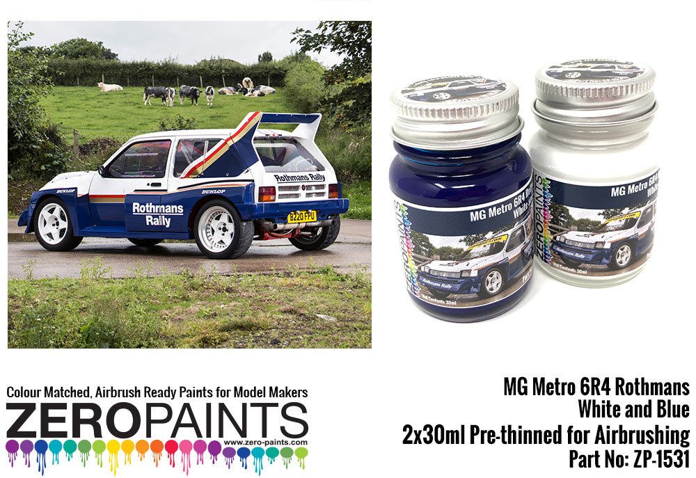 Zero Paints ZP-1531 MG Metro 6R4 Rothmans - Coffret de peinture blanche et bleue 2 x 30 ml