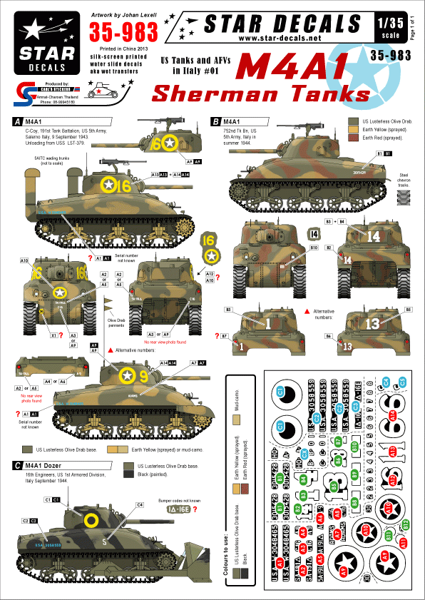 Star Decals 35-983 Chars américains en Italie n° 1 1/35