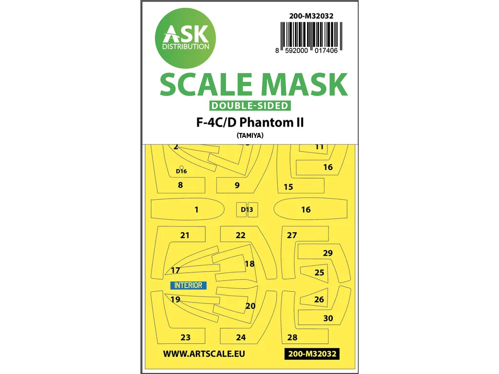 Art Scale Kit M32032 F-4C/D Phantom Double-Sided Mask for Tamiya 1/32