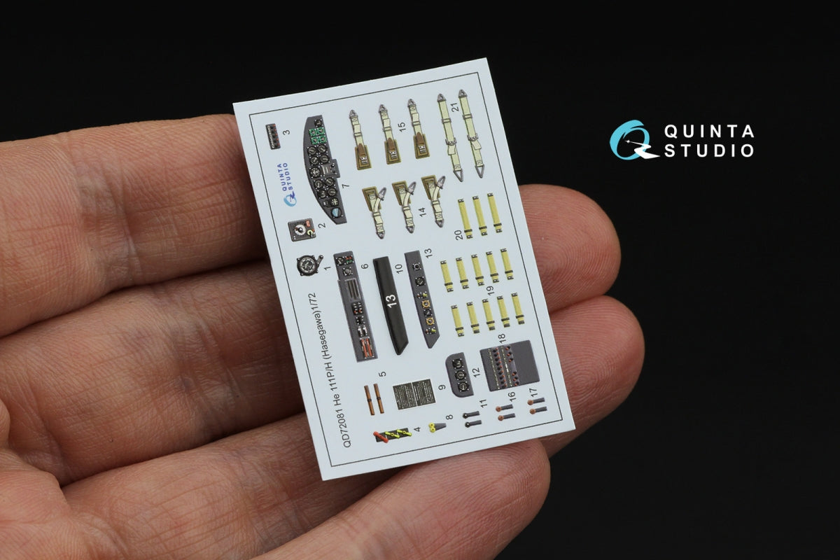 Quinta Studio QD72081 He 111 P/H 3D-Printed &amp;amp; coloured Interior on decal paper (Hasegawa) 1/72 – immagine 4