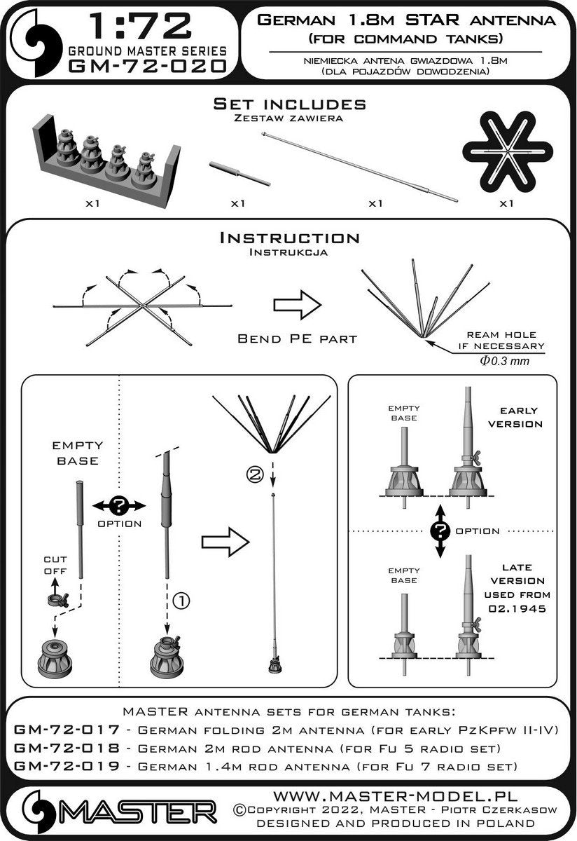 Master GM-72-020 German WWII 1,8m star antenna (for command tanks) (1pc) 1/72 – immagine 8
