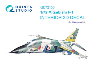 Quinta Studio QD72136 Mitsubishi F-1 3D-Printed &amp;amp; coloured Interior on decal paper (Hasegawa) 1/72