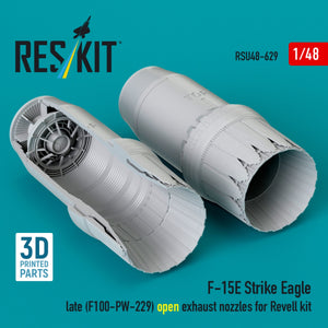 RESKIT RSU48-0629 F‑15E Strike Eagle late (F100-PW-229) open exhaust nozzles for Revell kit (3D Printed) 1/48