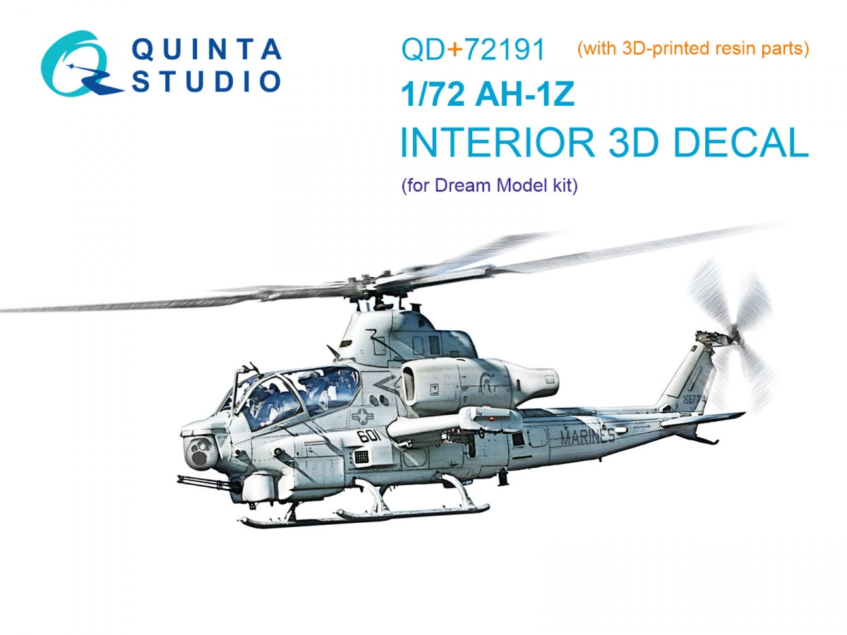 Quinta Studio QD+72191 AH-1Z 3D-Printed &amp; coloured Interior on decal paper (Dream Model) 1/72