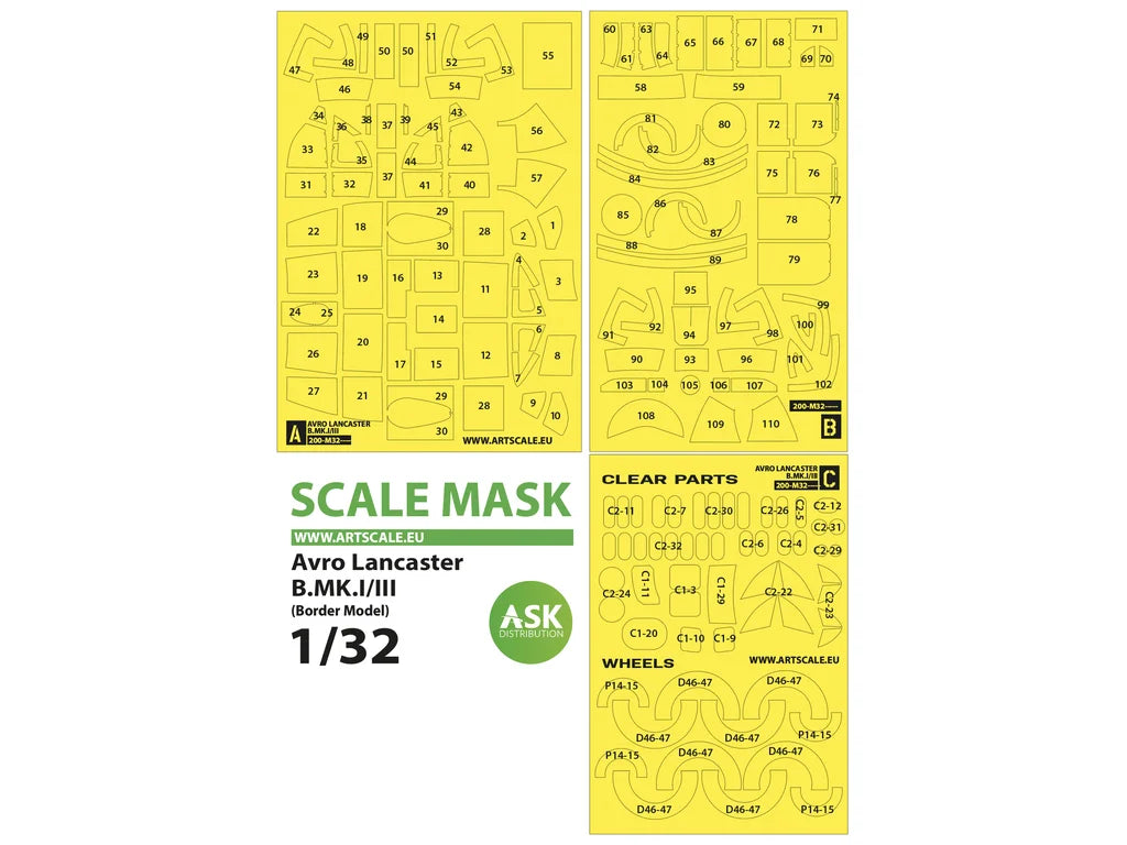 Art Scale Kit M32054 Avro Lancaster B Mk.I/III Express Self Adhesive Masks for Border Model 1/32