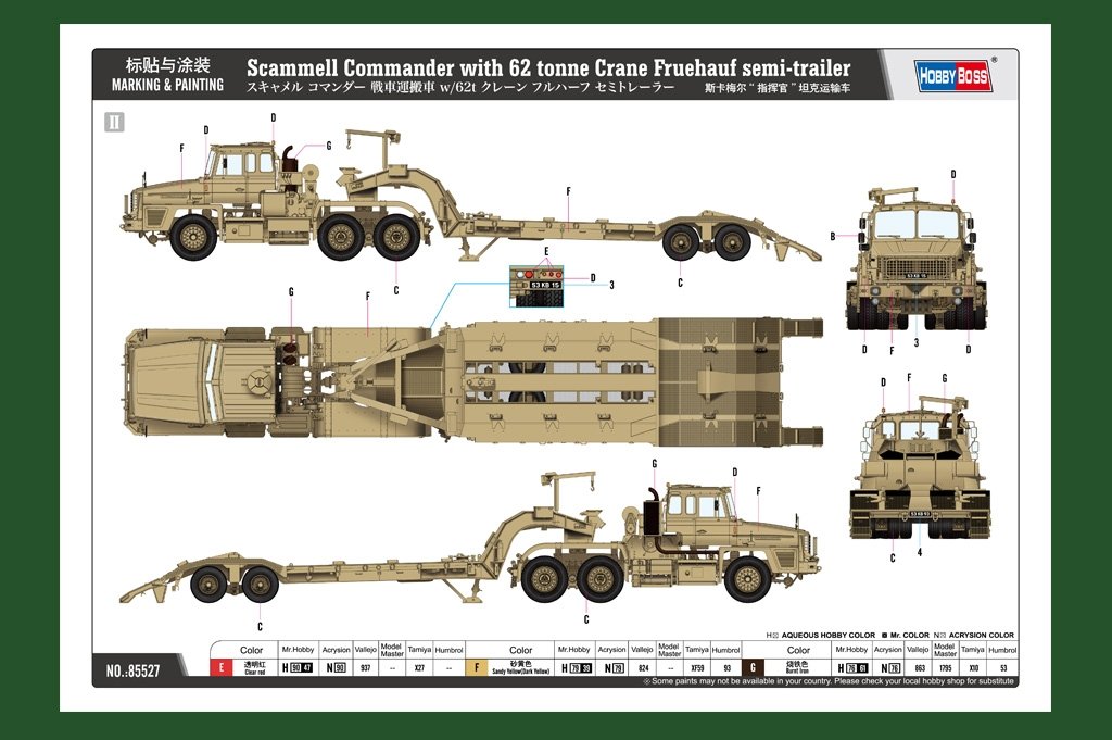 Hobby Boss 85527 Scammell Commander with 62 tonne Crane Fruehauf semi-trailer 1/35 – immagine 5