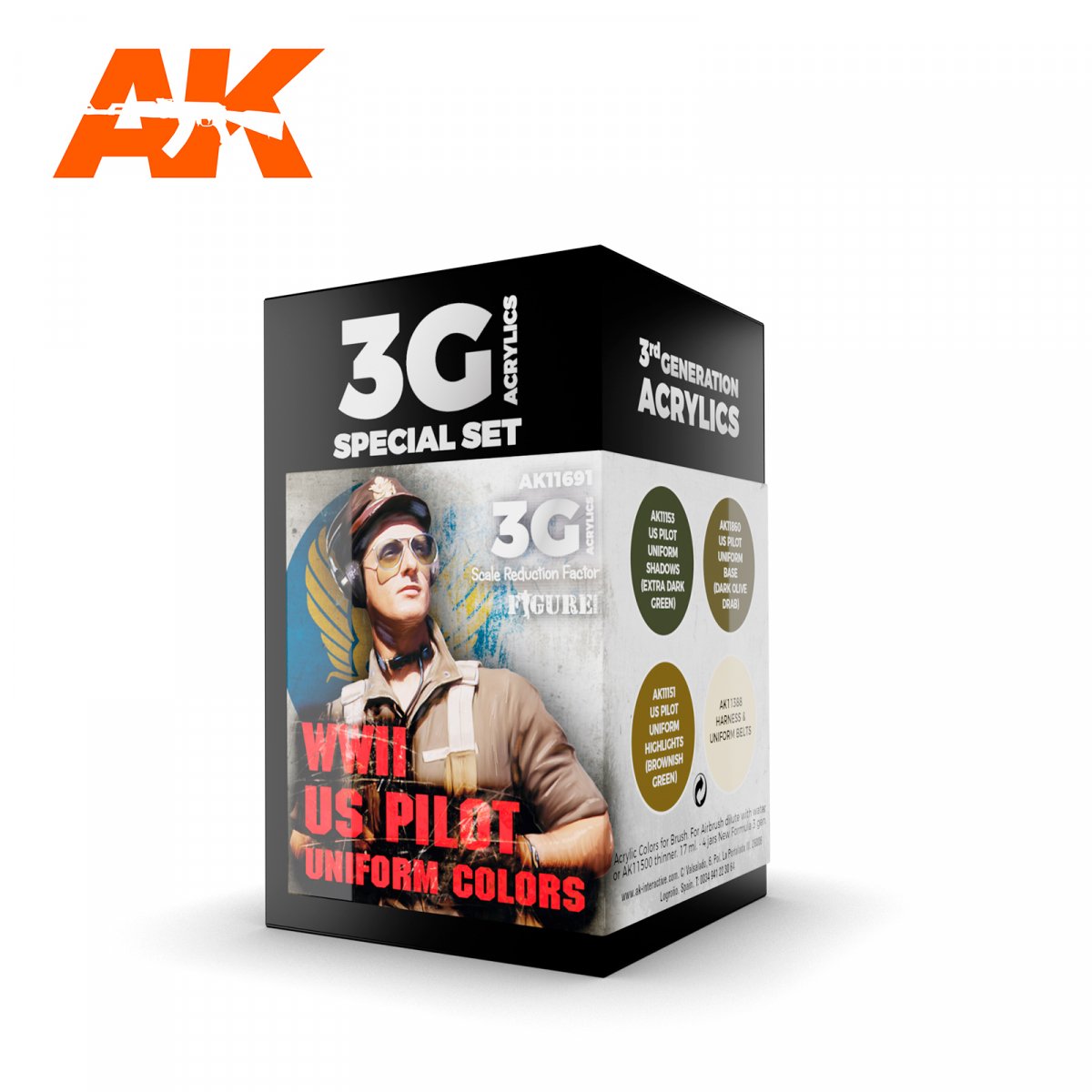 AK Interactive AK11691 Couleurs d&amp;#39;uniforme de pilote américain de la Seconde Guerre mondiale 4x17 ml