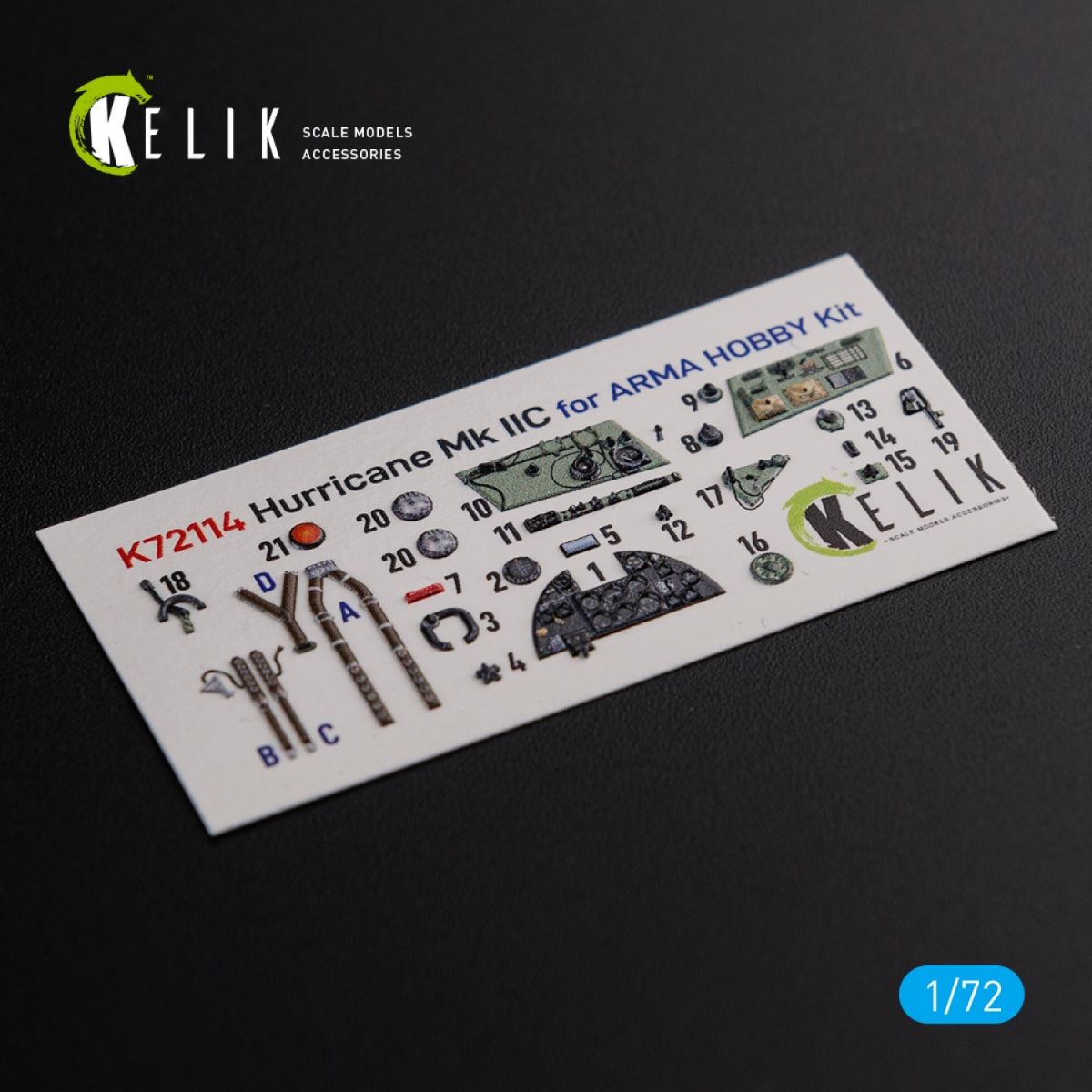 KELIK K72114 Hurricane Mk IIC interior 3D decals for Arma Hobby kit 1/72