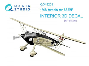 Quinta Studio QD48209 Arado Ar 68 E/F 3D-Printed &amp;amp; coloured Interior on decal paper (Roden) 1/48