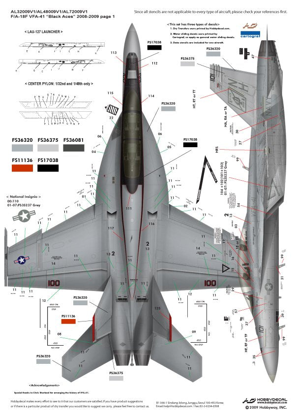 HobbyDecal AL48009V1 F/A-18F Black Aces 2008-2009 1/48 – immagine 4