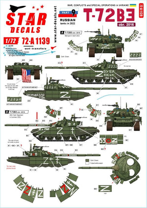 Star Decals 72-A1139 Guerre en Ukraine n° 9. T-72B3 russe (octobre 2016) 1/72