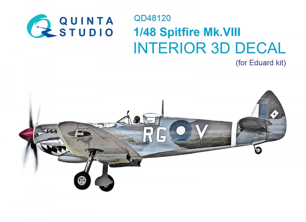 Quinta Studio QD48120 Spitfire Mk.VIII 3D-Printed &amp; colored Interior on decal paper (Eduard) 1/48