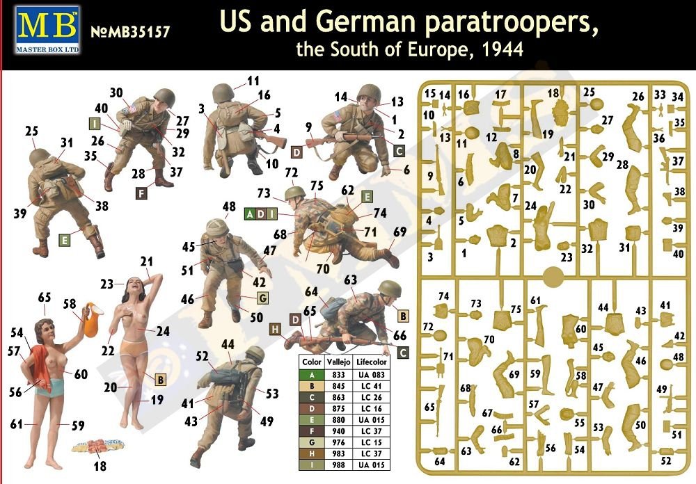 Master Box 35157 US and German Paratroopers (Southf Europe, 1944) 1/35 – immagine 2