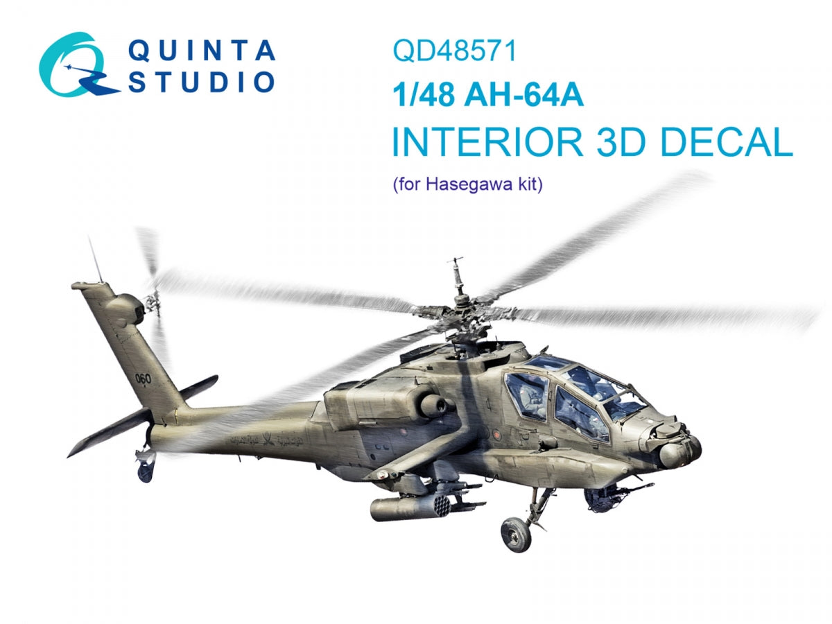 Quinta Studio QD48571 AH-64A 3D-Printed &amp;amp; coloured Interior on decal paper (Hasegawa) 1/48