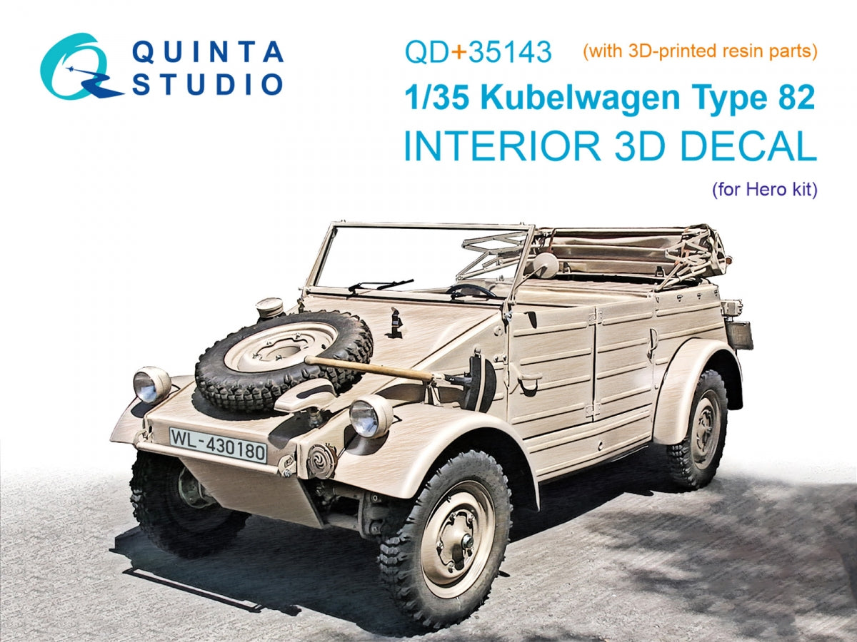 Quinta Studio QD+35143 Kubelwagen Type 82 3D-Printed &amp;amp; coloured Interior on decal paper (Hero) (with 3D-printed resin parts)1/35