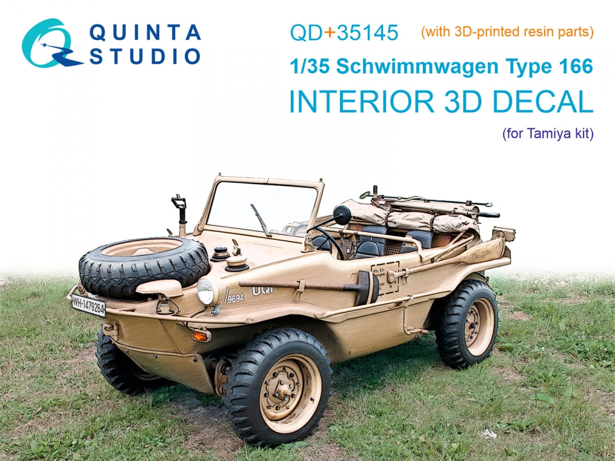 Quinta Studio QD+35145 Schwimmwagen Type 166 3D-Printed &amp;amp; coloured Interior on decal paper (Tamiya) (with 3D-printed resin parts) 1/35