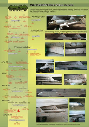 ModelMaker Decals D48020 MiG-21PFM/M/MF/bis/UM Polish stencils 1/48 – Bild 9