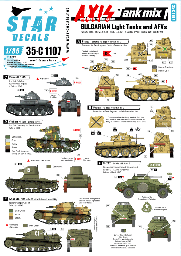 Star Decals 35-C1107 Ase et chars d&amp;#39;Europe de l&amp;#39;Est (mixte) 1/35