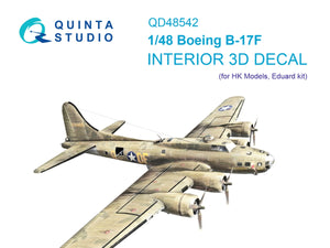 Intérieur imprimé en 3D et coloré sur papier décalcomanie pour Boeing B-17F (Quinta Studio QD48542, HK models, Eduard) à l&amp;#39;échelle 1/48