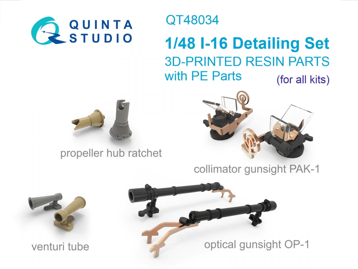 Quinta Studio QT48034 Kit de détails I-16 : cliquet de moyeu d'hélice, tube Venturi, viseur PAK-1, viseur OP-1 (tous kits) 1/48