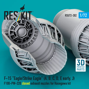 RESKIT RSU72-0302 F‑15 "Eagle/Strike Eagle" (A, B, C, D, E early, J) F100-PW-220 closed exhaust nozzles for Hasegawa kit (3D Printed) 1/72