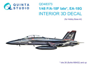 Quinta Studio QD48373 F/A-18F late / EA-18G 3D-Printed &amp;amp; coloured Interior on decal paper (Hobby Boss) 1/48