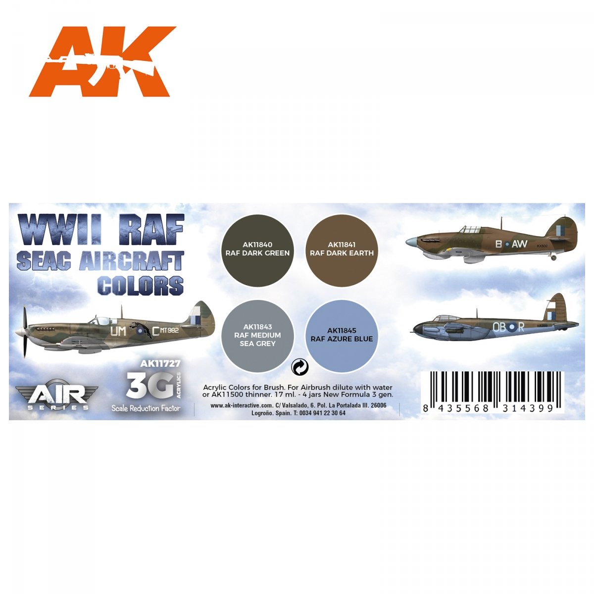 AK Interactive AK11727 WWII RAF SEAC AIRCRAFT COLORS 4x17 ml – immagine 2