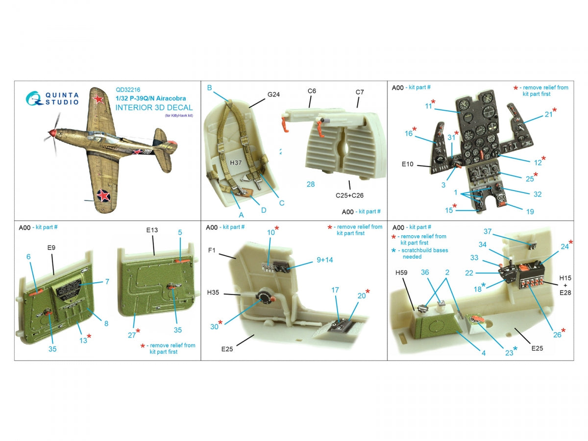 Quinta Studio QD32216 P-39Q/N Airacobra 3D-Printed coloured Interior on decal paper (KittyHawk) 1/32 – Bild 2