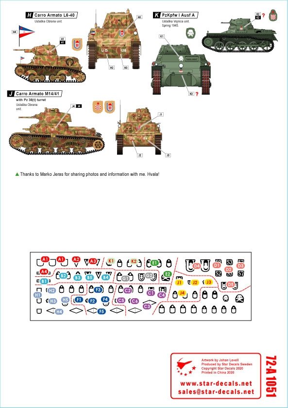 Star Decals 72-A1051 Balkan WW2 # 1. Croatia in WW2. Ustache/Ustacha tanks 1/72 – immagine 2